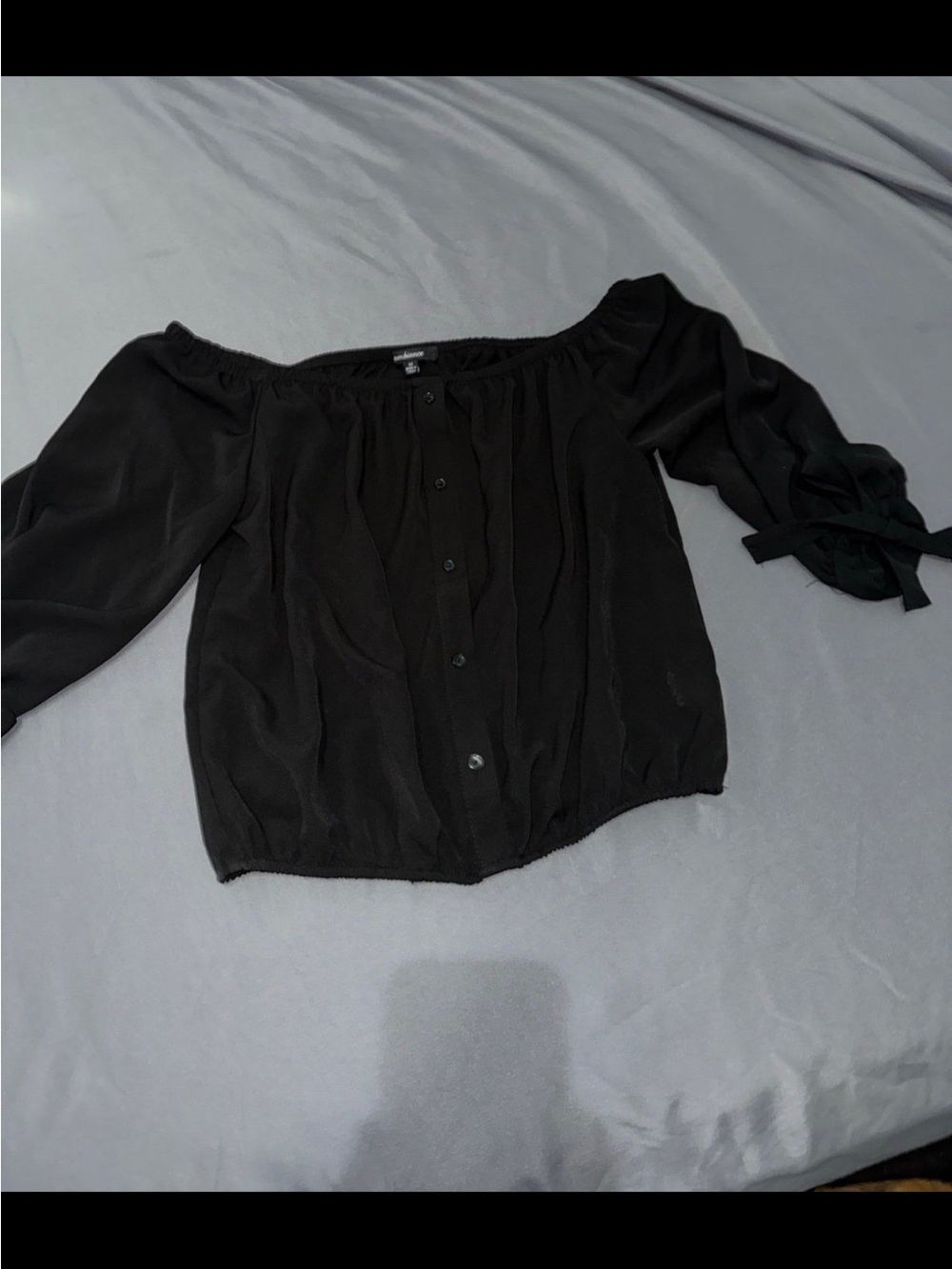 Black Off the Shoulder Bow Long Sleeve Button Blouse Size Medium